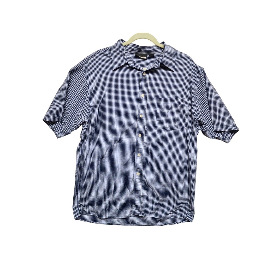ODO Mens Blue/White Plaid  Short Sleeve Button Up  Shirt Size Large